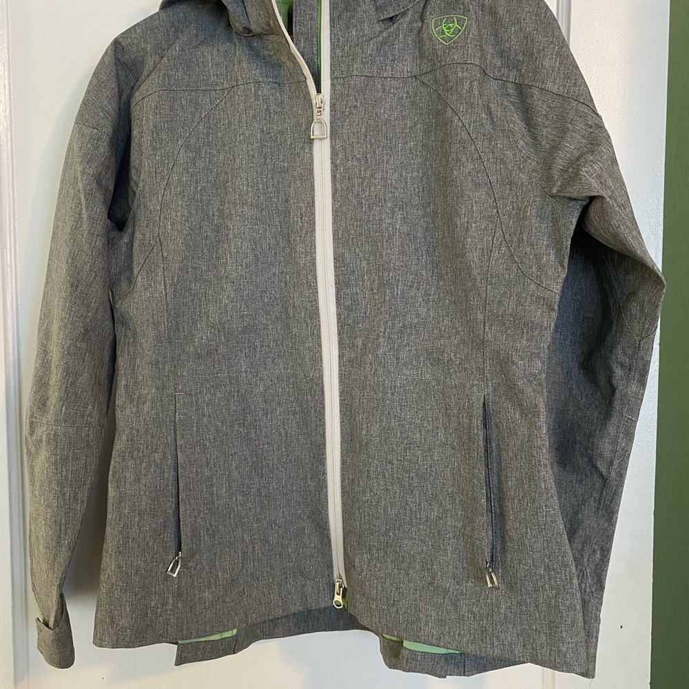 Ariat, heathered gray, rain jacket.